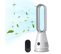 2 in 1 Modern air Purifier bladeless Tower Fan,leafless for Home Office use,80° oscillating Floor Standing with Remote,8 speeds,8H Timer, LED Touch Sn,23inch Desk