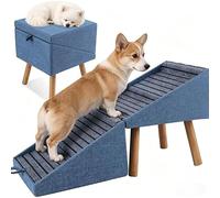 2 in 1 Modular Dog Ramp & Storage Ottoman, Non Slip Wooden Pet Steps for Small Senior Dogs, Hidden Storage Footstool for Sofa Bed Indoor Pet Climbing Aid
