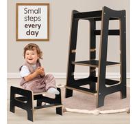 Love For Sleep 2-In-1 Modern Montessori Learning Tower With Extra Step Stool (Anthracite/pine)
