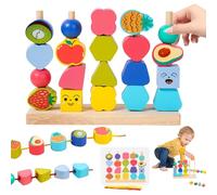 2-in-1 Montessori Threading Toys, Threading Beads Stacking Blocks Learning Set for 2 3 4 Year Old Boys Girls, Fine Motor Skills Toys for Toddlers Travel Educational Toddlers Toy for 2-5 Year Boy Girl