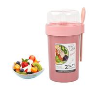 2 in 1 Muesli Cup To-Go Travel Mug with Yogurt and Cereal Compartment, Airtight Lid Container for Salad, Porridge, Cereals, Fruit - 560ml + 230ml (Pink)