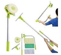 2 in 1 Mulpurpose Window Cleaning Tool, U Shaped Telescopic High Rise Window Cleaner, Adjustable Sponge Head and Squeegees Kit with 1.4m Extendable Pole, Green - 3 Year Warranty