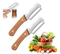 2-in-1 Multi-Function Vegetable Peeler and Bottle Opener, Professional Stainless Steel Swivel Blade with Ergonomic Natural Wood Handle, Heavy Duty Kitchen Peeler for Potatoes, Fruits, Barware (2 Pcs)