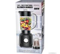2 In 1 Multi Functional Blender with Grinder - 600W Smoothie Processor Liquidiser with Plastic Food Jug | Juice Maker with Coffee, Nut & Spice Grinder Attachment | 5 Speeds, 1.5L - Black