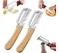2 in 1 Multi Functional Vegetable Peeler, with Bottle Opener and Wooden Handle, 2026 Upgraded Stainless Steel Kitchen Tool for Sugar Cane Potato Fruit Pineapple Pumpkin Carrot Peeler