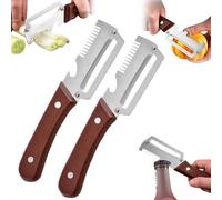 2 in 1 Multi Functional Vegetable Peeler, with Bottle Opener and Wooden Handle, 2026 Upgraded Stainless Steel Kitchen Tool for Sugar Cane Potato Fruit Pineapple Pumpkin Carrot Peeler