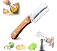 2 in 1 Multi Functional Vegetable Peeler with Bottle Opener, Stainless Steel Blade Wooden Handle Potato Peeler, Ergonomic Non-Slip Fruit Peelers for Thick-Skinned Produce Like Pumpkin (1 Pcs)