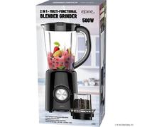 GEEPAS 2-in-1 Food Jug Blender & Smoothie Blender | Ice Crusher Stainless Steel Blades 4 Speeds Pulse Mode | 1.5L Jar Smoothie Milkshake Maker Coffee/Spice Grinder Mill | 1 Year Warranty 550W Black