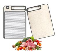 2-in-1 Multifunctional Cutting Board 14.56 x 9.84 in, Double-Sided 304 Stainless Steel and Natural Fiber Chopping Board Non-Slip with Grinding and Sharpening Zone for Meats, Vegetables, Fruits
