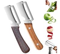 2 in 1 Multifunctional Vegetable Peeler for Kitchen with Ultra Sharp Stainless Steel Blade and Ergonomic Wooden Handle with Bottle Opener - Effortless Peeling Potatoes, Apples, Carrots (Plastic, Wood)