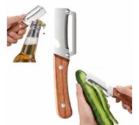 2-in-1 Multifunctional Vegetable Peeler with Wooden Handle and Bottle Opener,Stainless Steel Kitchen Peeler Tool for Fruit and Vegetables,Potato Apple Orange Peeler for Daily Kitchen Use,Easy to Use