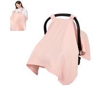 2 in 1 Muslin Infant Car Seat Cover, Multi-Purpose Breastfeeding Covers for Nursing, Breathable Carseat Cover for Baby Girls, Pink