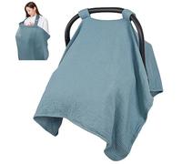 2 in 1 Muslin Infant Car Seat Cover, Multi-Purpose Breastfeeding Covers for Nursing, Breathable Carseat Cover for Baby Girls, Blue