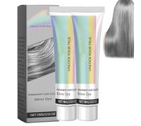 2 in 1 Natural Essence Extract Silver Hair Dye Cream - Metallic Gray Permanent Color for All Hair Types (2Pcs, One Size)