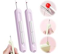 2 in 1 Needle Threader Seam Ripper, Threader Plug-in Needle, Threader Retractable, Quick Thread Remover Tool for Hand Sewing, Knitting, Cross Stitch, Embroidery and Thread Removal (Purple-2PCS)