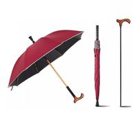 2-in-1 Non-Slip Walking Stick Umbrella, Wear-Resistant Windproof Multifunctional Straight Rod Long Handle Crutch Parasols, Great Gift for Men, Women,Red,86cm/33.8inch