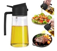 2 in 1 Oil Dispenser and Oil Sprayer, 470ml Dispenser Bottle Spray and Pour, Glass Olive Oil Sprayer for Cooking, Food-Grade Oil Spray Bottle Mister Spritzer for BBQ, Air Fryer, Kitchen (Black)