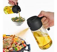 2-in-1 Oil Spray Bottle & Olive Oil Dispenser, 470ml Glass Oil Sprayer for Cooking, Air Fryer, Grilling, Baking & Salad, Refillable Kitchen Mister with Easy-Pour Nozzle