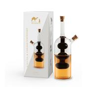 Silk Route Home 2 in 1 Oil & Vinegar Dispenser Bottle - 370ml Glass Oil Pourer with Dual Compartments, Cork Stoppers & Non Drip Spout for Olive Oil, Balsamic Vinegar & Salad Dressing