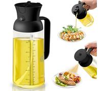 2-in-1 Olive Oil Dispenser, 550ml Glass Oil Mister Sprayer and Pour Bottle with Measuring Scale, Kitchen Gadgets for Air Fryer, Salad, BBQ, Black