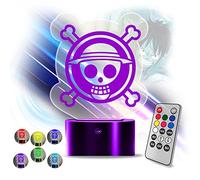 2-in-1 One Piece Night Light, One Piece Luffy - 3D LED One Piece Lamp Anime One Piece Light Children's Room Home Room Decoration Colourful Night Light Gift Remote Control Table Lamp One Piece Gift