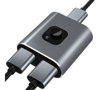 2 in 1 Out Display Adapter | Aluminum Alloy Video Splitter | Plug and Play Connector | 1.97" Silver Hub Connects PC Laptop to TV for Streaming, Work, Presentations