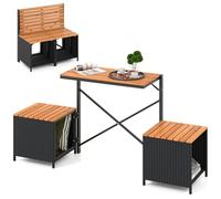 2-in-1 Outdoor Convertible Picnic Table & Bench, Metal Frame Loveseat with PE Rattan & Acacia Wood, Foldable Garden Furniture Set for Patio, Deck, Backyard & Porch
