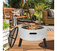 2-in-1 Outdoor Fire Pit w/Cooking Grate,Wood Burning Barbecues Grills,Table BBQ Grill Firepit Bowl
