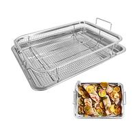 2 in 1 Oven Grill Tray Air Fryer Rack, Chips Crisper Basket Tray Sheet, Oven Baking Tray with Rack, Stainless Steel Cookie Pan Baking Tray, Microwave Mesh Crisping Gril