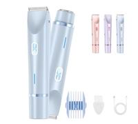 2-in-1 Painless Bikini Hair Trimmer, Beauty 2-in-1 Painless Bikini Hair Trimmer, 2 in 1 Dual Head Bikinis Trimmers & Body Shaver, Painless Hair Removal with Silky Glow Finish, Waterproof (Blue)