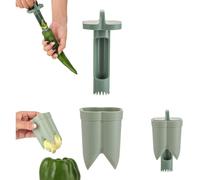 2 in 1 Pepper Corer, 4.45x2.2x2.2in Pepper Deseeder Bell 2 in1 Fruit Pepper Corer Bell Pepper Cutter for Kitchen Home Family Camping (Green)