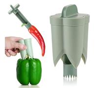 2 in 1 Pepper Seed Corer Remover, Fruit Pepper Corer Jalapeno Cookie Cutter, ABS Chilli Core Remover, for Kitchen, Home, Family, Camping (Green)