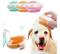 2-in-1 Pet Bath Brush, Silicone Massage Grooming Comb, Soft Shower Cleaning Tool for Dogs and Cats, Pink, Green, Orange (Orange)