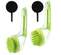 2-in-1 Pet Bath Brush with Long Handle & Shampoo Dispenser, Soft Silicone Dog Washing Brush for Shedding, Massage Tool for Dogs Cats, Deshedding Grooming Accessories (Green)