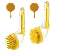 2-in-1 Pet Bath Brush with Long Handle & Shampoo Dispenser, Soft Silicone Dog Washing Brush for Shedding, Massage Tool for Dogs Cats, Deshedding Grooming Accessories (Yellow)