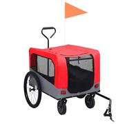 2-in-1 Pet Bike Trailer and Jogging Stroller with 360 Degree Front Wheel and Quick Release Hitch in Red and Grey