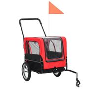 2-in-1 Pet Bike Trailer & Jogging Stroller Red Black for Dogs, Foldable Dog Trailer with Steel Frame Oxford Fabric, Dual Entry Mesh Windows, 360° Swivel Front Wheel, Quick Release