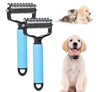 2 In 1 Pet Grooming Tool Dog Brush - 2Pack Double Sided Dematting Comb - Undercoat Rake Deshedding Tool, Cat Matted Fur Remover for Long Haired Cat Dog Tangles Removing (Blue)