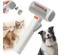 2-In-1 Pet Self-Detangling & Grooming Comb, Self Cleaning Slicker Brush & Pet Grooming Rake, Detangle, Deshed, Massage, One-Touch Switch (1pc)