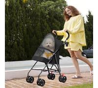 2 in 1 Pet Stroller for Small Dogs & Cats Foldable 4-Wheel Design Breathable Mesh Easy to Transport Carbon Steel Frame + 300D Ox Fabric Black