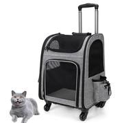 2 in 1 Pet Trolley Backpack for Dogs & Cats Whed Rucack with Multi kets Breathable Travel for Pets Gray Dog Cat Transport Bag
