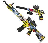 2 in 1 Pistol Rifle Gel Ball Blaster Set Fully Automatic DUAL Toy Shooting Fun Sports (Yellow Graffiti)