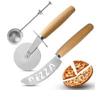 2 in 1 Pizza Wheel & Pizza Cutter Wheel Set with Pizza Slicer - Premium Rubber Wood Handle, Stainless Steel Blade for Easy Cutting & Cleaning, Stylish Design for Gatherings & Home Kitchens