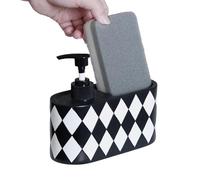 2-in-1 Plaid Soap Dispenser, Black & White Pattern Soap Pump with Sponge Holder, Compact Countertop Organizer, for Kitchen Dishwashing Station, Bathroom Hand-Wash Area, Powder Room Decor