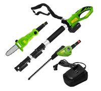 2-in-1 Pole Saw + Pole Hedge, 191-245cm Telescopic Hedge Trimmer with Battery & Charger, 90° Adjustable Head Cordless Pruning Lopper with 3 Gear Adjustable Chain(0°/15°/30°)