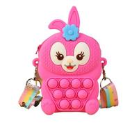 2 in 1 Pop Fidget Bag Toy, Rainbow Unicorn Rabbit Fashion Silicone Push Bubble Bag Purse with Adjustable Shoulder Strap for Girl Popping it Squeeze Toy Relieve Stress Kids and Adults (Hot Pink Rabbit)