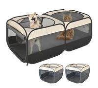 2-in-1 Pop Up Cat Playpen, Detachable into 2 Separate Pens with Additional Doors, Assembly-Free Portable Dog Crates Pet Pen Tent Kennel Kitten Puppy Enclosure Cage Indoor Outdoor Foldable Condo(M)
