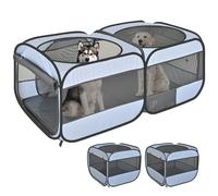 2-in-1 Pop Up Puppy Playpen, Detachable into 2 Separate Pens with Additional Doors, Assembly-Free Portable Cat Dog Crates Pet Pen Tent Kennel Kitten Enclosure Cage Indoor Outdoor Foldable Condo(L)