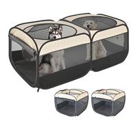 2-in-1 Pop Up Puppy Playpen, Detachable into 2 Separate Pens with Additional Doors, Assembly-Free Portable Cat Dog Crates Pet Pen Tent Kennel Kitten Enclosure Cage Indoor Outdoor Foldable Condo(L)