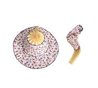 2 in 1 Portable Bamboo Sun Hat for Women, Summer Flower Pattern Hand Fan Foldable Beach Hat for Travel Outdoor